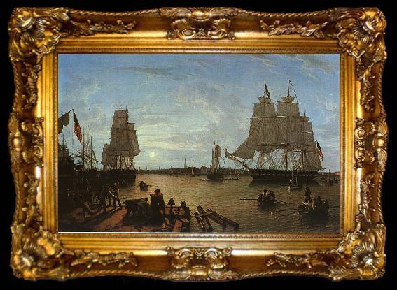 framed  Robert Salmon Boston Harbor as seen from Constitution Wharf, ta009-2
